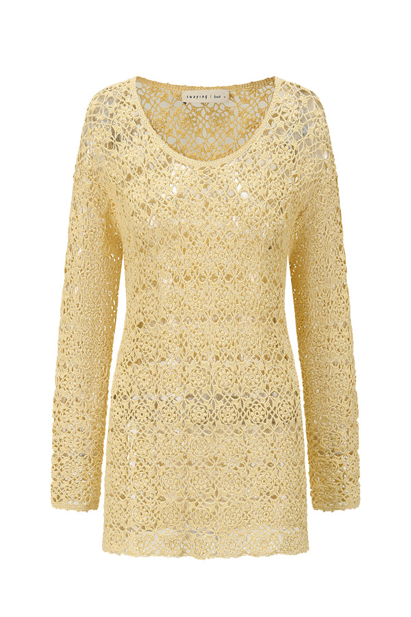 SWAYING 25 Autumn/Winter Crochet Silk Cotton Top SW-SW25AW1T16C2S2-HUANG Yellow